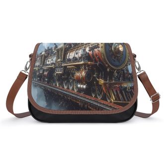 Generic Massive Steam Powered Train Crossbody Bags for Women Fashion Leather Shoulder Handbags With Adjustable Strap