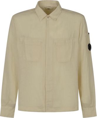 C.P. Company Shirts Lange Mouw in Linnen - Heren - Casual Overhemden - Beige - L - Linnen - Overhemden