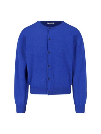 Auralee Crew Neck Cardigan in Cashmere Blend with Button Closure