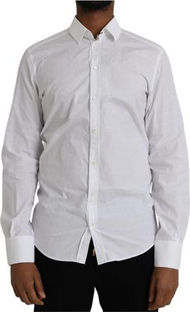 Dolce & Gabbana Gold Dress Shirt - Heren - Zakelijke Overhemden - Wit - XS - Katoen - Overhemden