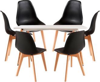 Regalos Miguel Regalos Miguel - Conjuntos De Mesa Y Sillas - Conjunto Mesa Tower Rectangular 120 X 80 Cm Blanca Y Pack 6 Sillas Kelen - Negro