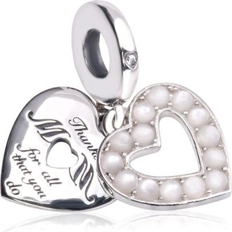 Pandora Pearlescent White Heart Double Dangle Charm