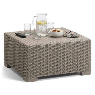 Dmora Dmora - Mesa Auxiliar De Exterior Parksville, Mesa Baja De Jardin, Armario Exterior Multiusos, Estante Multifuncional, 68x68 H35 Cm, T&oacute;rtola