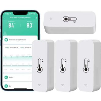Elle Juego De 4 Higr&oacute;metros Wifi Para Uso Dom&eacute;stico, Interior Y Exterior: Sensor Inal&aacute;mbrico De Temperatura Y Humedad Con Alerta Remota Mediante Aplicaci&oacute;n
