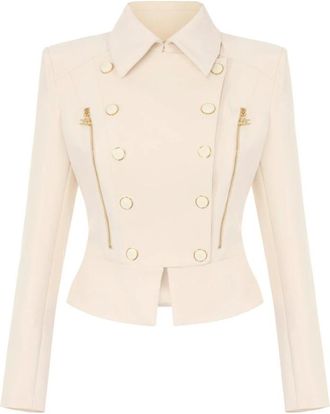Elisabetta Franchi Jas in dubbel laags stretch cr&ecirc;pe stof - Dames - Blazers - Beige - S - Polyester - Jassen