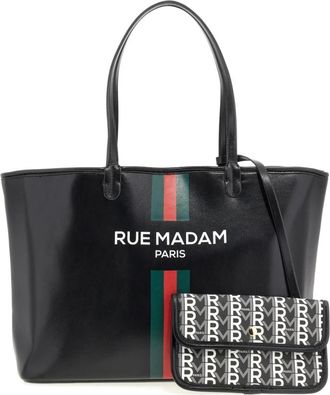 Rue Madam Zwarte Monogram Omkeerbare Winkelmand met Afneembare Pouch - Dames - Shoppers - Zwart - ONE Size - Leer - Tassen