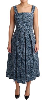 Dolce & Gabbana Womens Printed Cotton Midi Dress Aline Style - Blue - Size EU 40 (Womens)