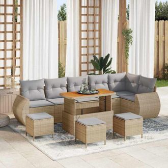 vidaXL Vidaxl - Conjunto De Sof&aacute; De Jard&iacute;n Con Coj&iacute;n 10 Pcs Beige Y Gris Claro