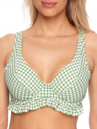 Freya Womens Check In Apex Ruffle Top In Khaki