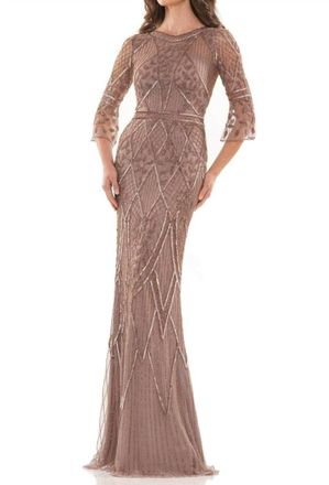 Colors Dress Beaded Mesh Gown In Dark Taupe