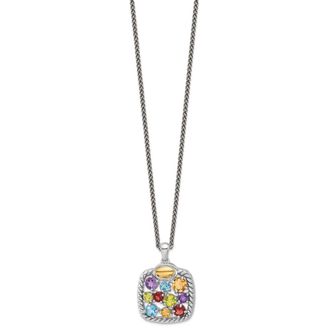 Diamond2Deal Sterling Silver Rhodium-plated with 14k Accent Gemstone Pendant Necklace