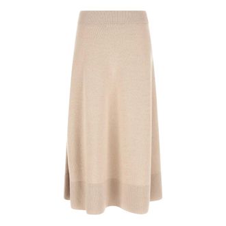 Agnona Rokken, Dames, Beige, S, Kasjmier, Midi Rok met Hoge Taille