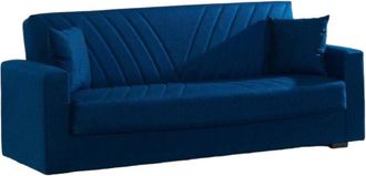 Dmora Divano letto 3 posti Adda, Divano contenitore lineare con 2 cuscini, Sof&agrave; da soggiorno in tessuto con apertura click-clack, 214x81xh89 cm, Blu - Dmora