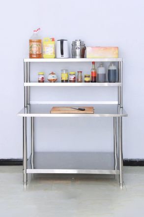 Living and Home 2 Pcs Stainless Steel Kitchen Prep Work Table with Overshelf Worktop Bench in Silver
