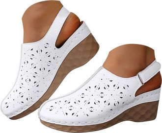 Generic Comfortable Closed Toe Sandals Women Dressy Summer Pointed Toe Ankle Ankle Strap Wedges Heels Pumps Casual Cork Espadrilles Wedge Sandals for Women Pl