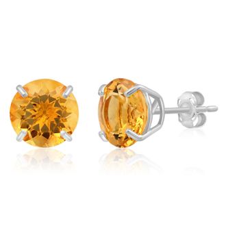 MAX + STONE 14k White Gold 9mm Round Cut Gemstone Stud Earrings
