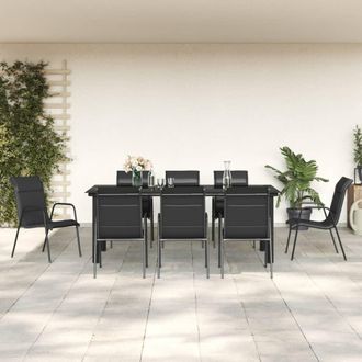 vidaXL Juego De Comedor Para Jard&iacute;n 9 Piezas Acero Y Textilene Negro Vidaxl