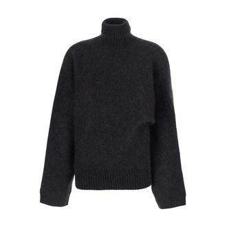 Ganni Truien & Vesten, Dames, Zwart, M, Wol, Turtleneck van Geborsteld Mohair