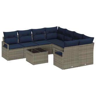 vidaXL Juego De Sof&aacute; 9 Uds. 8-n&uacute;mero De Plazas Gris Y Marino Vidaxl