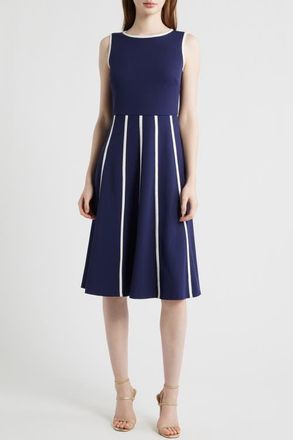 Anne Klein Sleeveless Cool Crepe Fit & Flare Dress in Deep Navy/White Dove at Nordstrom, Size 10