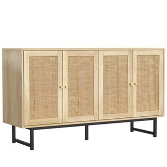 Urban Meuble Aparador efecto madera natural con 4 puertas de rat&aacute;n 140*39*80cm