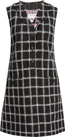 Thom Browne Fray Edge Windowpane Check V-Neck Cardigan Dress in Black at Nordstrom, Size 40