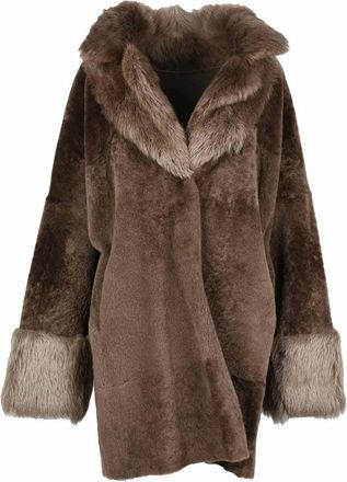 MySkin Brown Shearling Coat with Wide Collar
