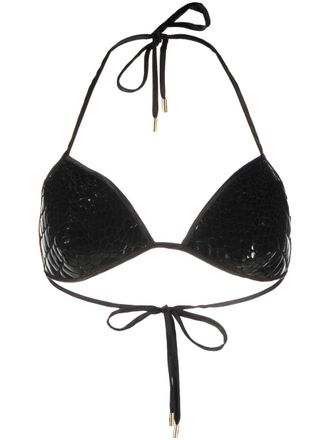 Tom Ford crocodile-effect leather bralette top - women - Silk/Silk/Leather - 44 - Black