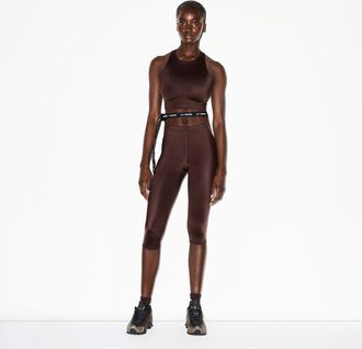 Nike Womens SKIMS Satin Shine High-Waisted 17 Leggings with Drawcord in Brown | IR5063-249