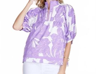 Jade Yoga Floral Blooms Stand Collar Top In Lavender