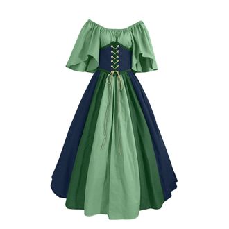 Generic Victorian Dress Gothic Medieval Dress Women A-Line Maxi Ladies Vintage Corset Dresses With Flared Skirt & Chiffon Sleeves, Victorian Court Dressing Go