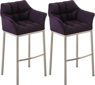Clp Clp - Set De 2 Taburete De Bar Damaso En Tela Con Base De 4 Patas Lila Acero Inoxidable