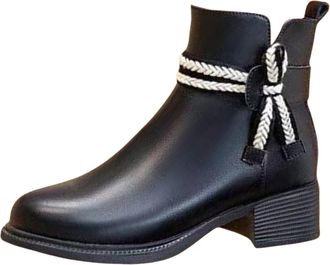 Generic Ankle Boots For Women Chunky Heel Round Toe with Zipper Boots Ladies Elegant Lightweight Comfortable Casual Booties Shoes Autumn Winter Size 4.5