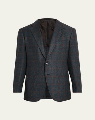 Cesare Attolini Mens Plaid Cashmere Two-Button Jacket