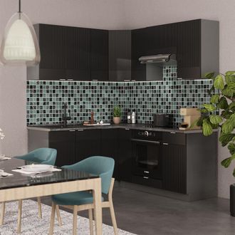 Vicco Cocina Esquinera Fame-line, Rayas Negras/antracita, 160 X 190 Cm, Et Antracita, Vicco