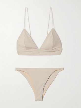 Sara Cristina Bikini A Triangolo Metallizzato Con Perle - Oro