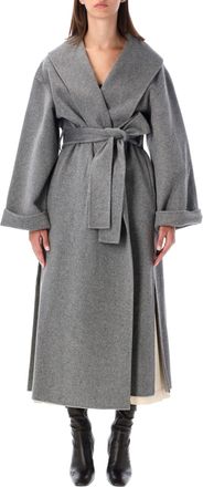 By Malene Birger Relaxed Fit Long Coat With Shawl Collar And Belted Closure