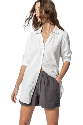 Lilla P Long Sleeve Button Down Tunic In White