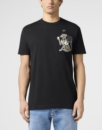 Philipp Plein Round Neck T-Shirt Tennis Pet Patch Men in Black at Nordstrom, Size Xx-Large