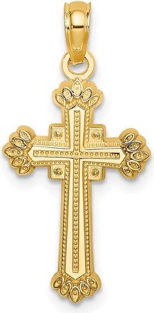 Diamond2Deal 14k Yellow Gold Textured Leaves On Edges Cross Charm Pendant