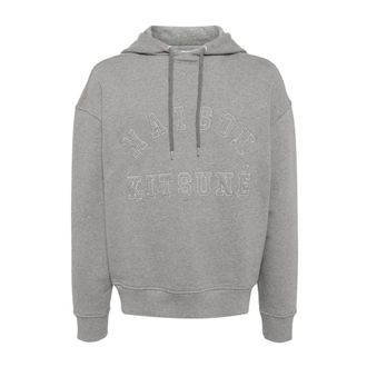 Maison Kitsun&eacute; Geborduurde Logo Grijze Sweater Hoodie - Heren - Sweatshirts & Hoodies - Grijs - Maat: XL Katoen
