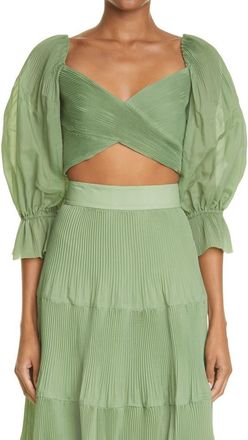 Zimmermann Pleated Bodice Balloon Sleeve Crop Top in Fern at Nordstrom Rack, Size 1 (Fits Like 6 Us)