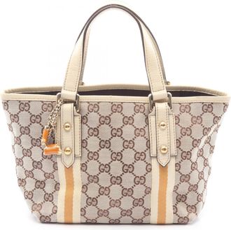 Gucci Beige Brown Ivory Gg Canvas Leather Handbag Tote Bag (Pre-Owned)
