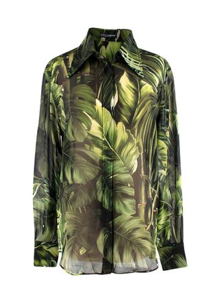 Dolce & Gabbana Green Banana-leaf print Silk Blouse Size XS
