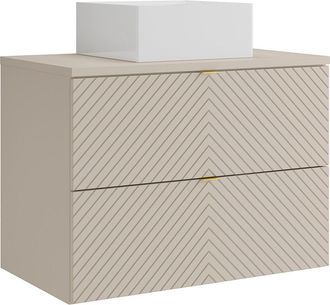 Vente-Unique Mueble de ba&ntilde;o suspendido con lavabo sobre encimera cuadrado - Beige - 80 cm - DORIONI