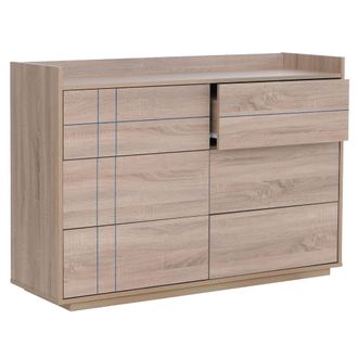 Hhg C&oacute;moda Hhg-866, Aparador, 6 Cajones Con Apertura Por Presi&oacute;n, Mdf 83 X 120 X 40 Cm, Acabado Roble Sonoma