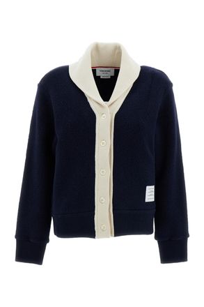 Thom Browne Blue/White Wool Fleece Shawl Collar Cardigan