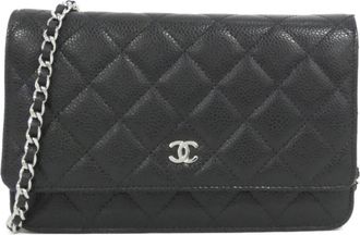Chanel Black Grained Calfskin Chain/Shoulder Wallet (Pre-Owned)