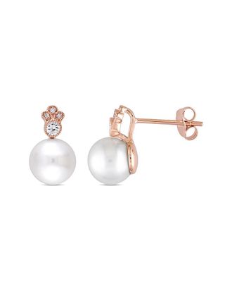 Rina Limor 10K Rose Gold 0.16 Ct. Tw. Diamond & White Sapphire 8-8.5Mm Pearl Studs