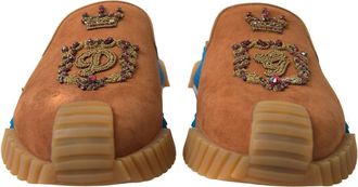 Dolce & Gabbana Mens Brown Suede Crown Logo Ns1 Slides Sandals Cotton